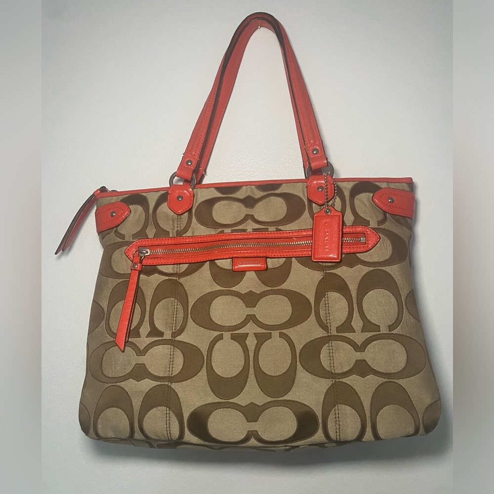 Coach F24066 Daisy Outline Signature Emma Dual Handle Tote Khaki ORANGE